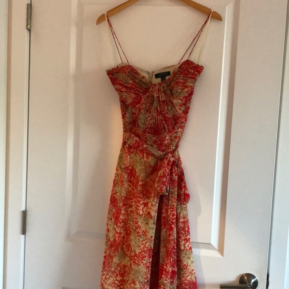 Pink patterned flowy Lauren Ralph Lauren dress.